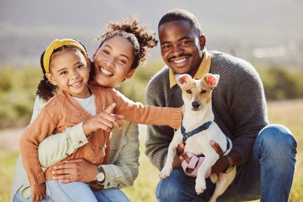 Happy family with pets
