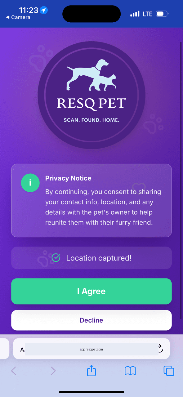 ResQ Pet scan screen